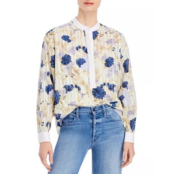 Tory Burch Floral Print Tunic Long Sleeves Top Sz M - Picture 1 of 8